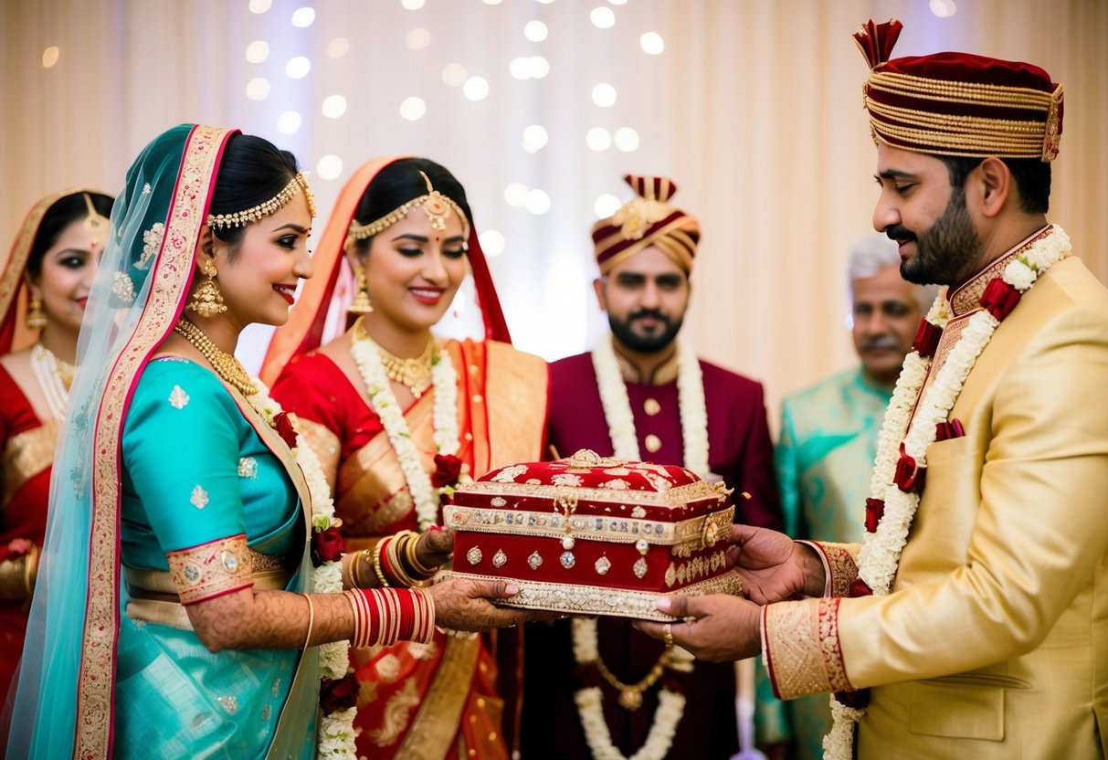 A bride's family presents dowry to the groom's family, while the groom's family covers the wedding expenses