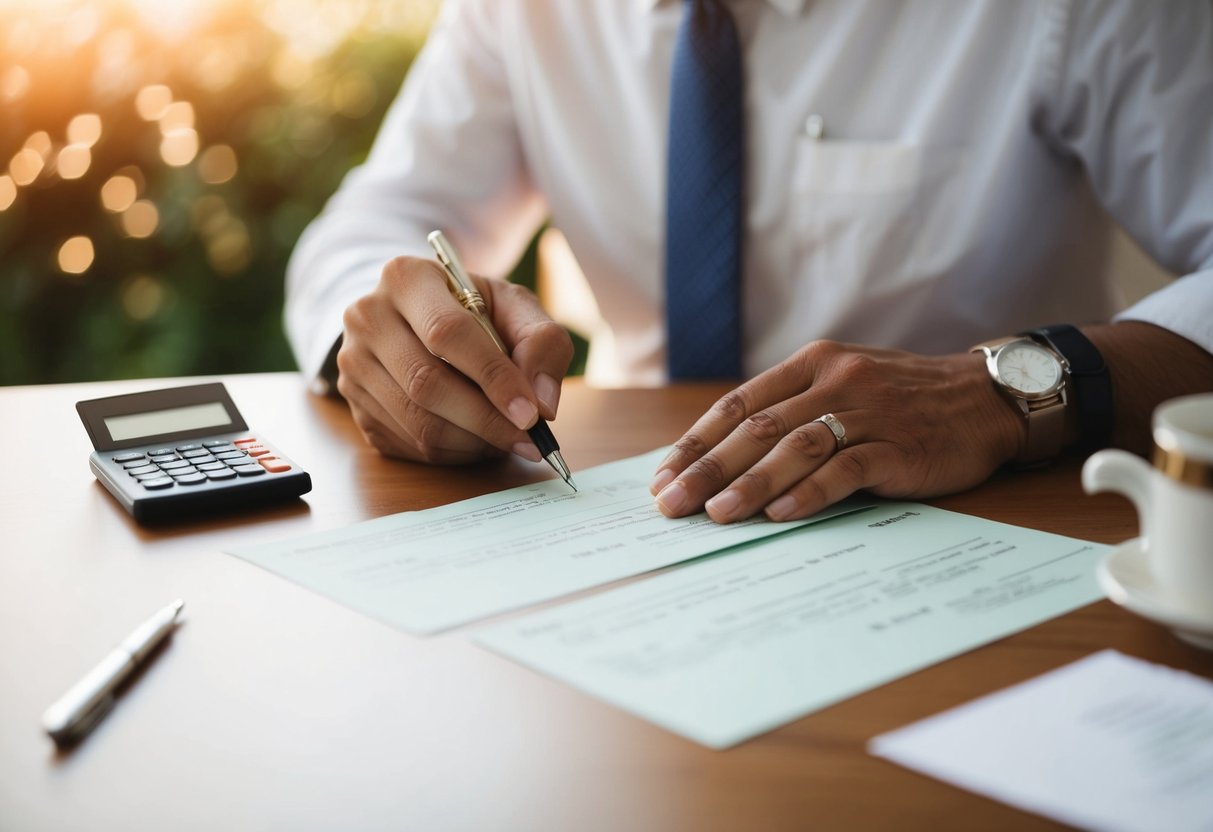 A parent writing checks for wedding expenses