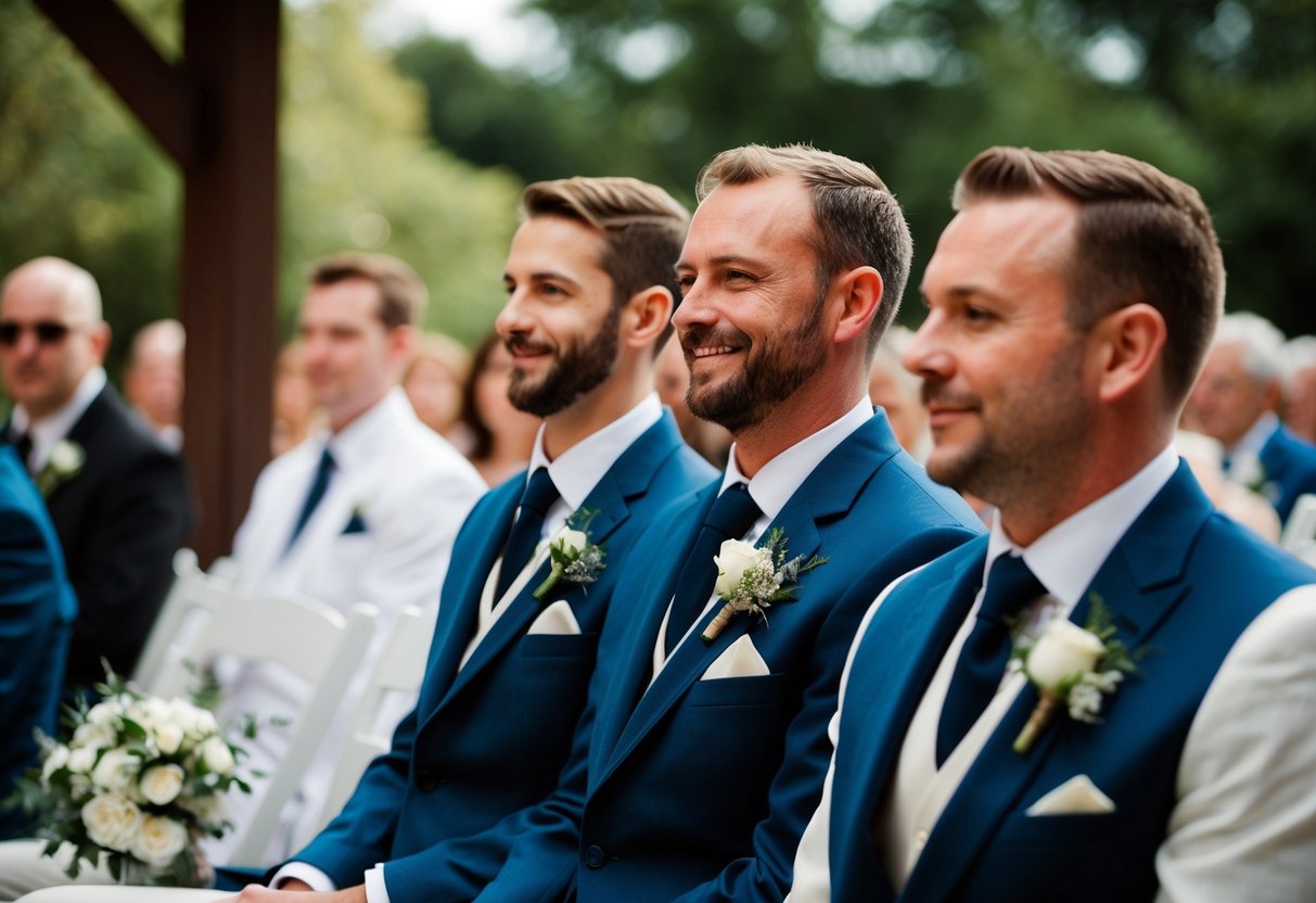 A groom's best man traditionally sits next to him during the wedding ceremony
