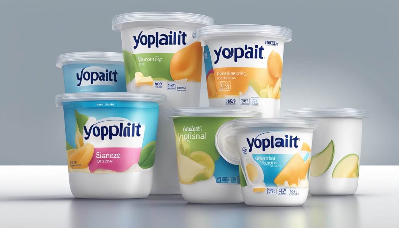 A sealed Yoplait Original Yogurt container on a clean, organized refrigerator shelf, with a visible expiration date