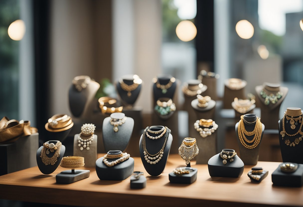 A stone jewelry display featuring 15 DIY stone ideas arranged on a wooden table with natural lighting