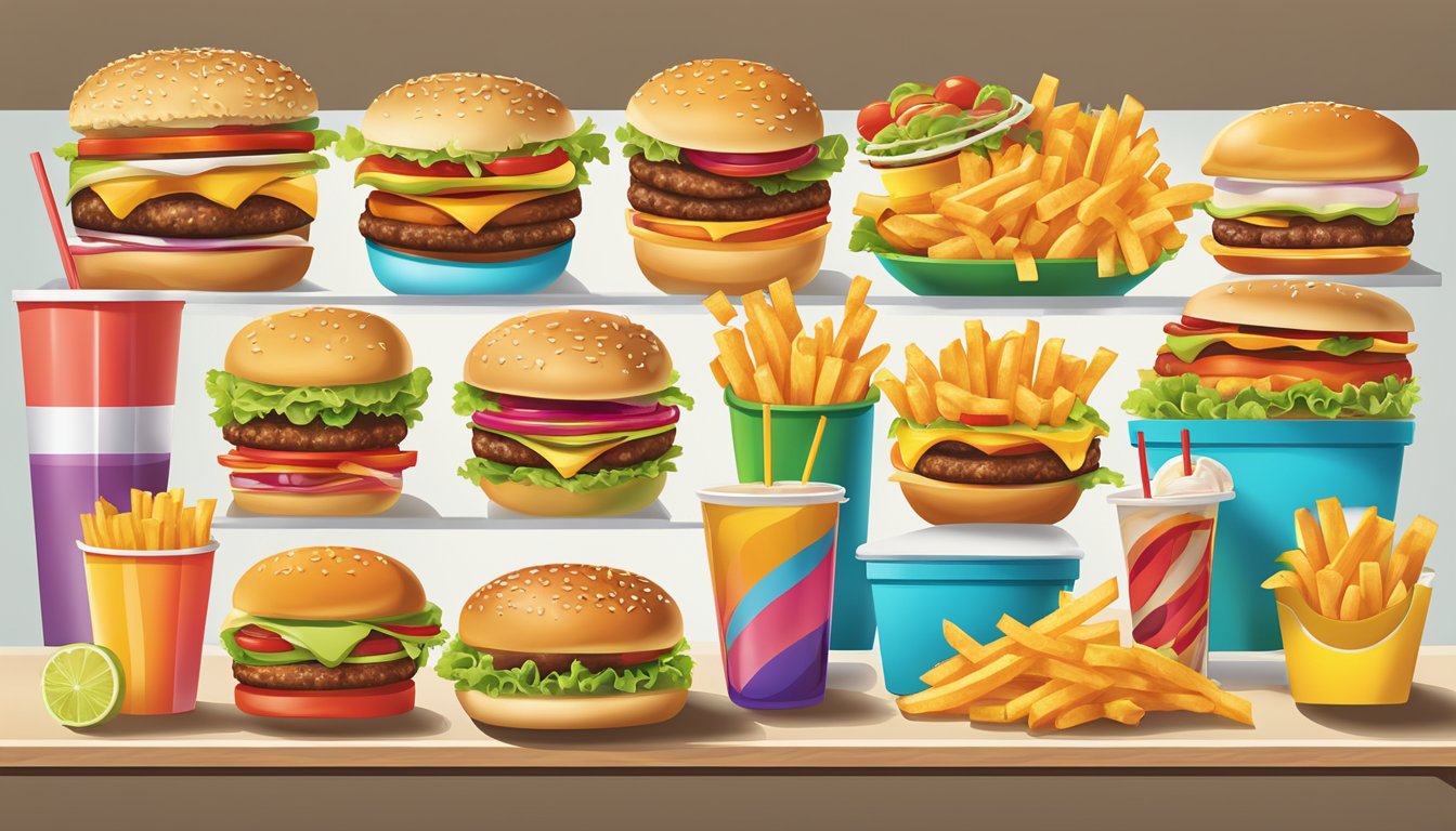 A colorful array of burgers, fries, and drinks displayed on a clean, modern menu board