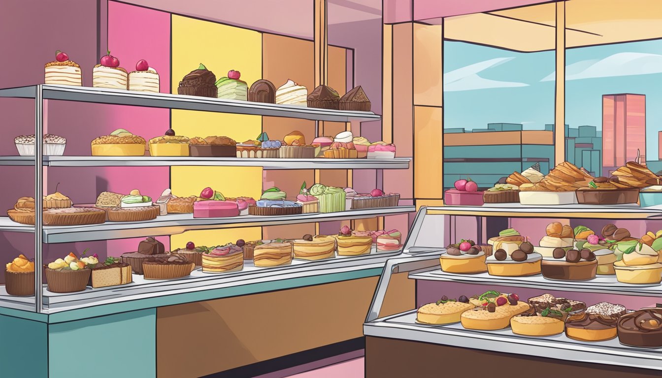 A colorful array of delectable desserts on display in a modern fast-food restaurant setting