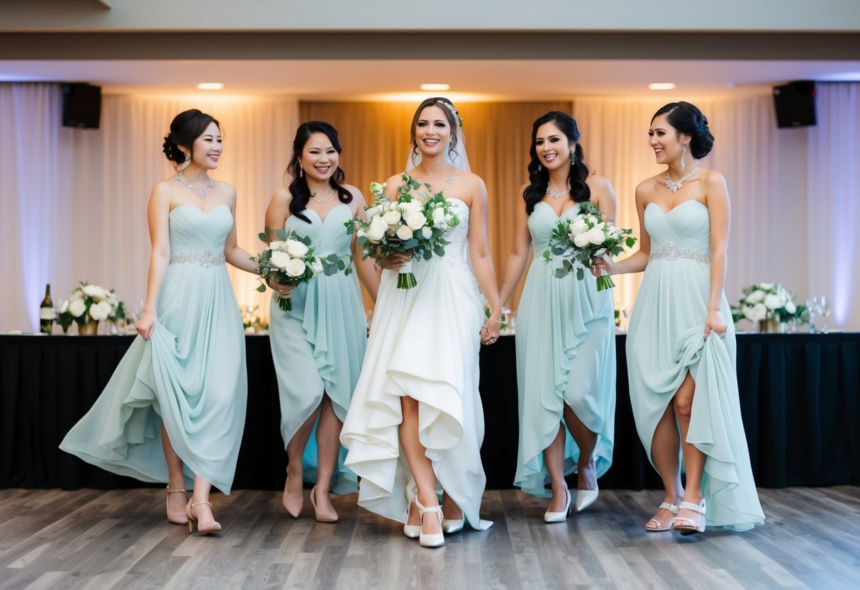 Brides change into a stylish, flowing gown for the reception, complete with elegant accessories and comfortable shoes