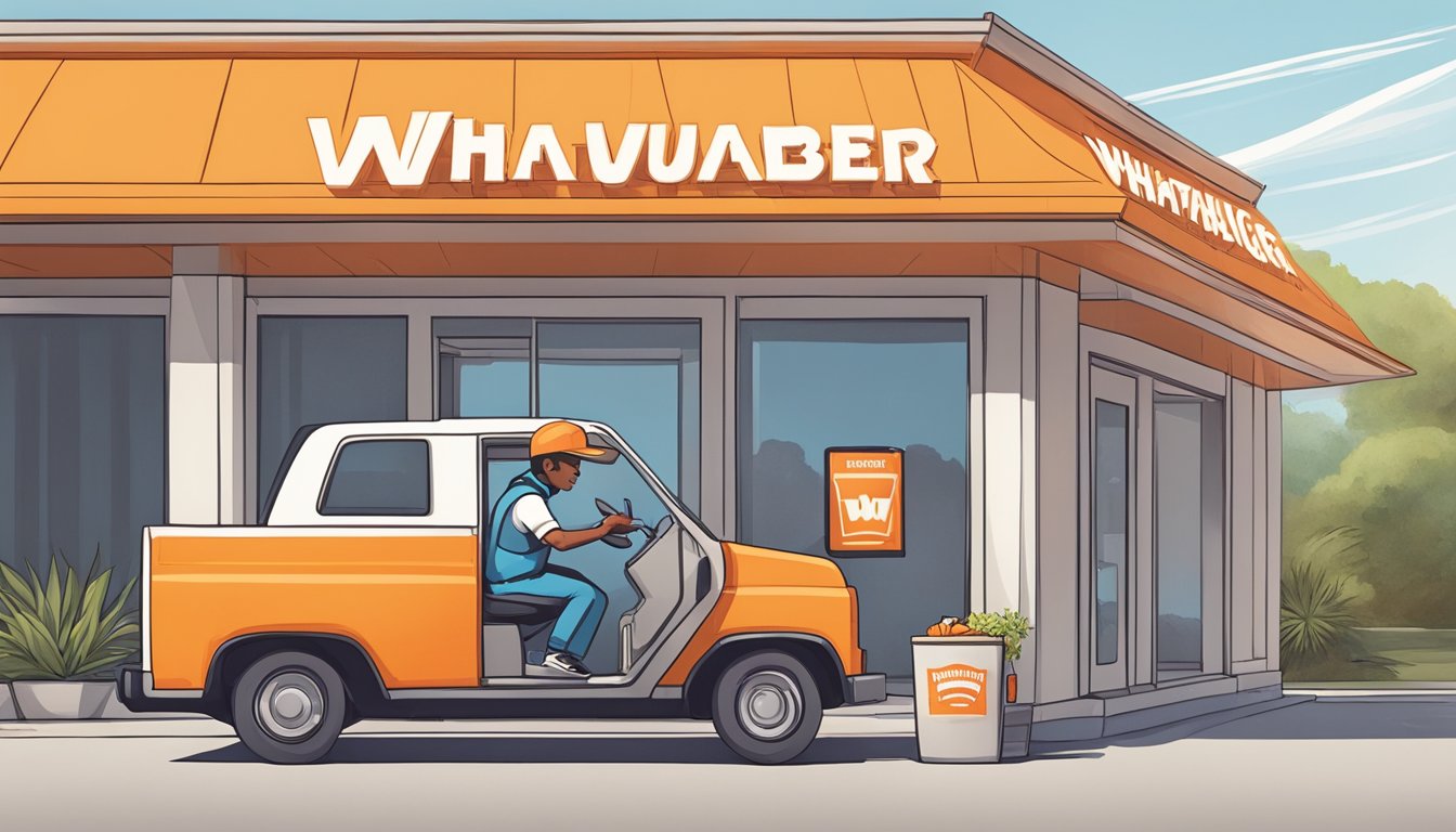 A Whataburger delivery driver dropping off an order at a customer's doorstep