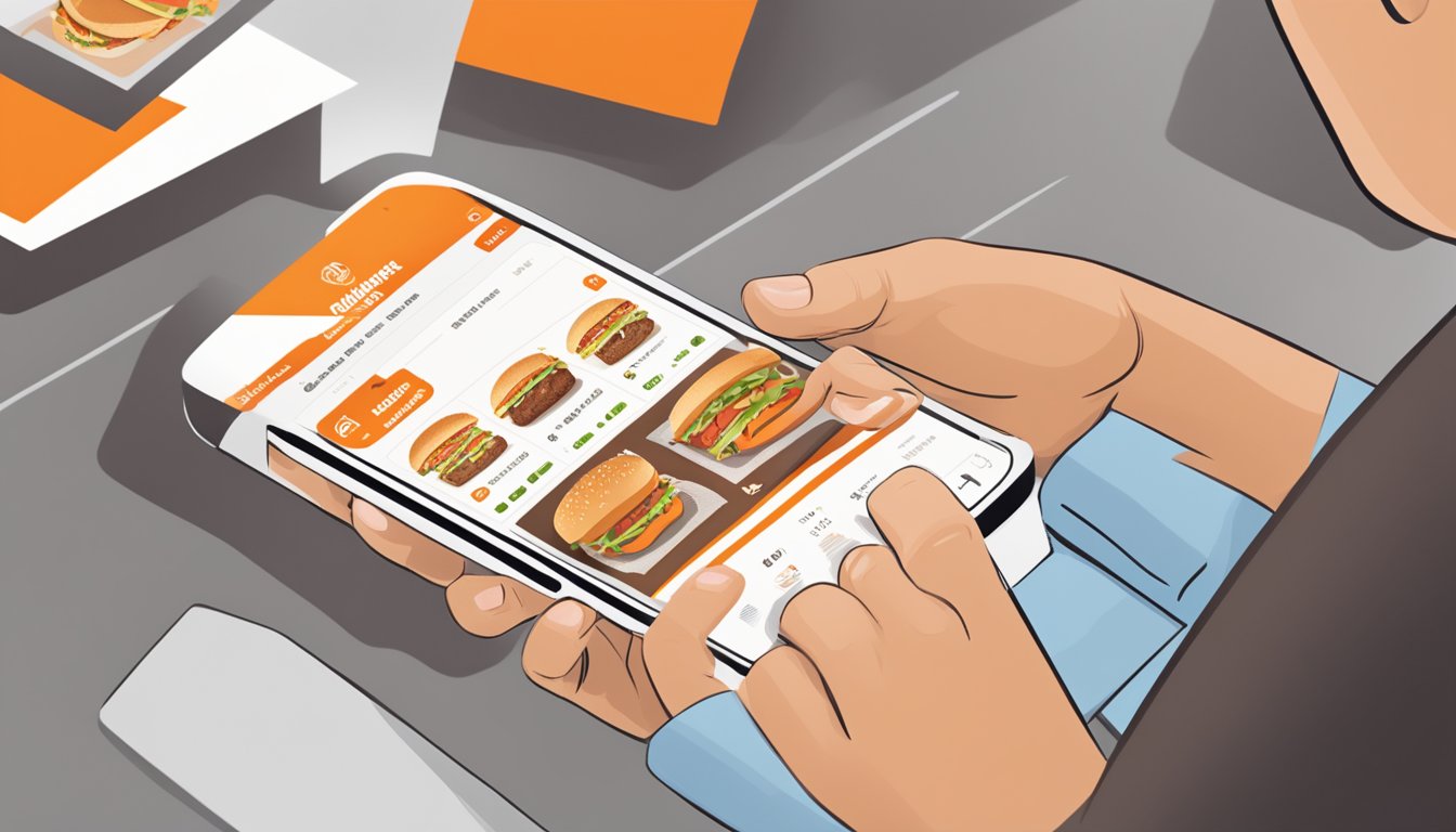 A customer using a smartphone to order and select delivery options for Whataburger, with coupons visible on the screen