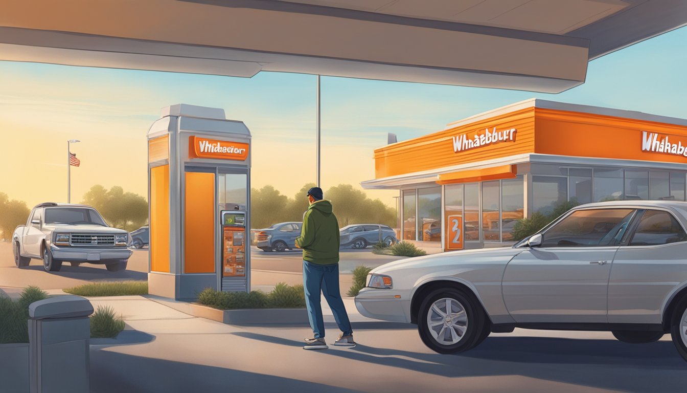 A customer ordering breakfast at Whataburger drive-thru during early morning hours