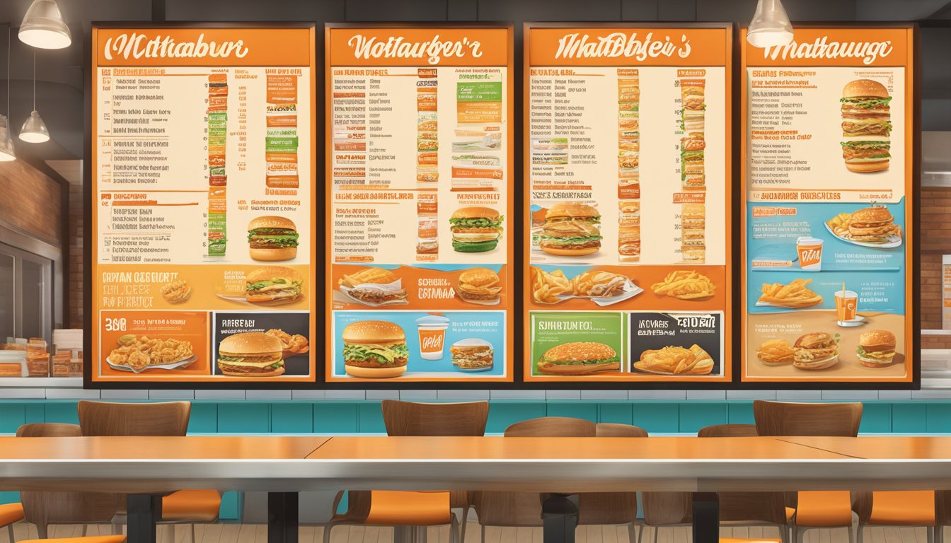 A colorful menu board displays Whataburger's history and prices