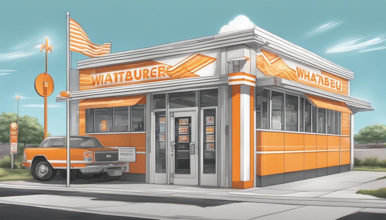 A WhatABurger store with a secure lock on the front door, a privacy policy sign displayed, and customers' personal data being securely stored