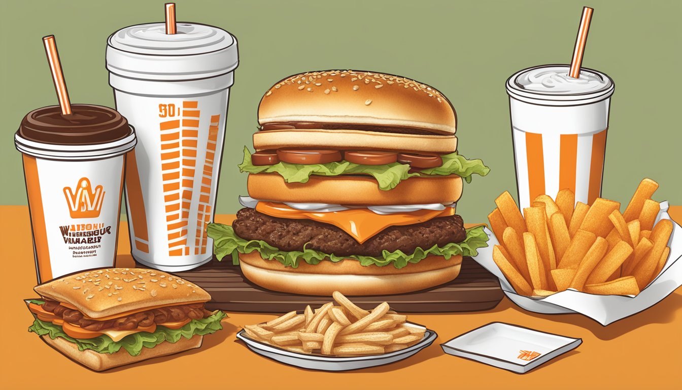 A delicious Whataburger meal displayed with signature items, prices, and branding