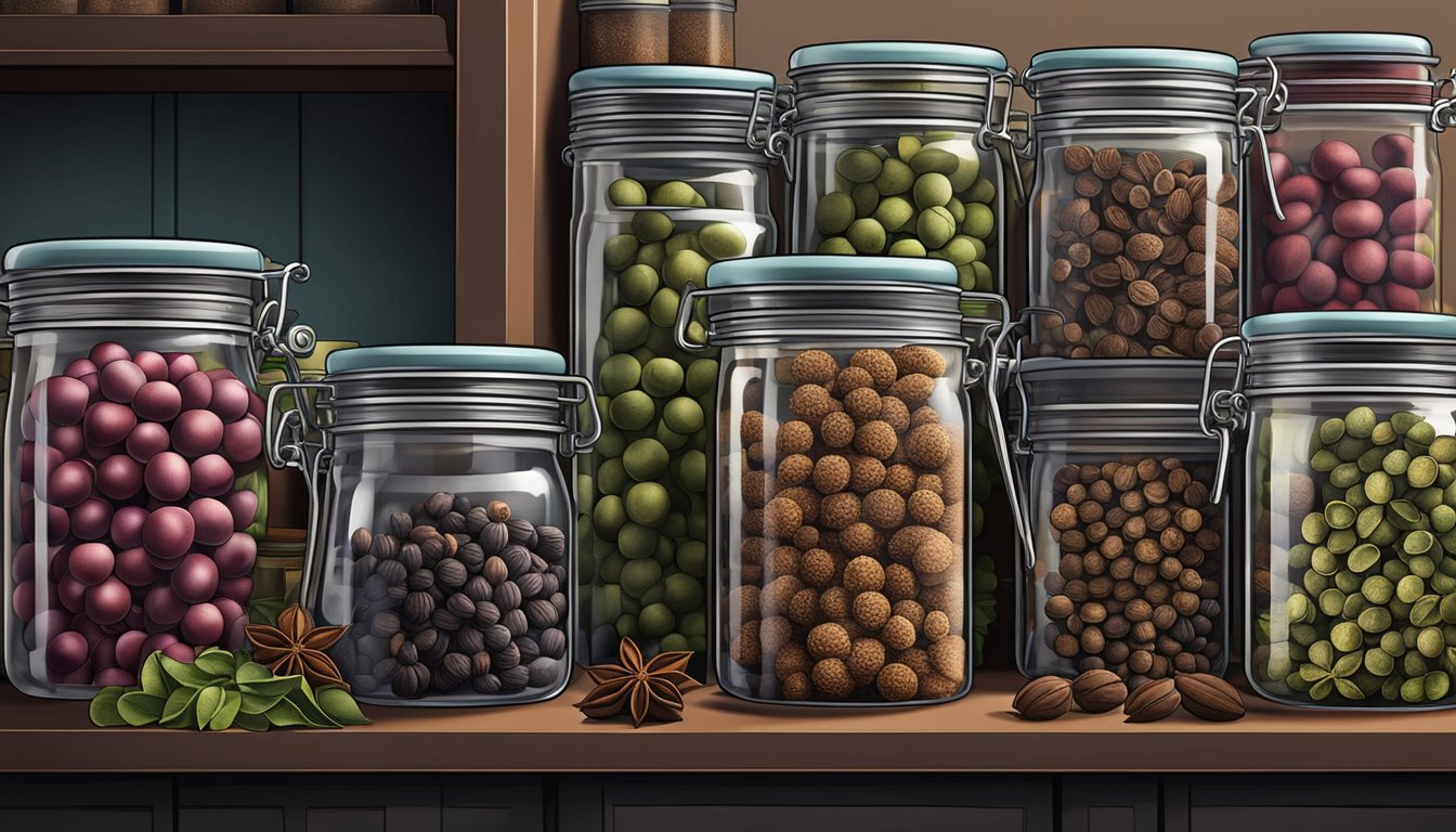 Allspice berries stored in airtight containers in a cool, dark pantry