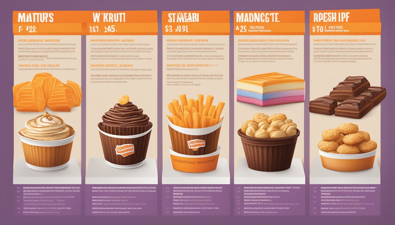 A colorful display of desserts and snacks on a Whataburger menu, with prices listed