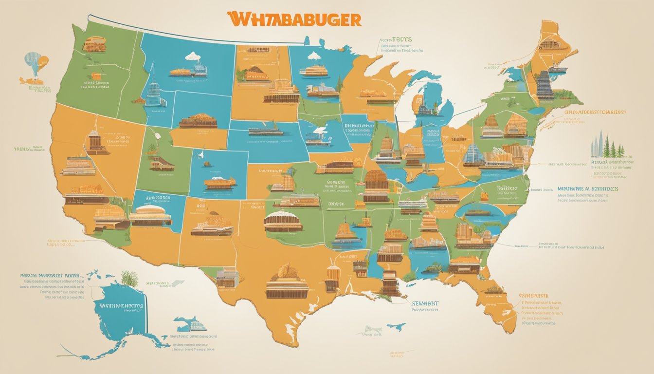 A timeline of Whataburger's expansion across different states, with each state's outline and the year it was introduced