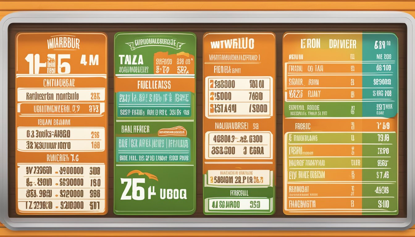 A colorful menu board displays Whataburger's nutritional information and prices