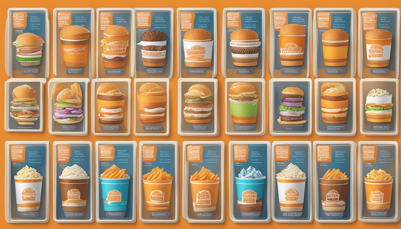 A colorful display of Whataburger's exclusive offerings with corresponding prices, arranged neatly on a menu board