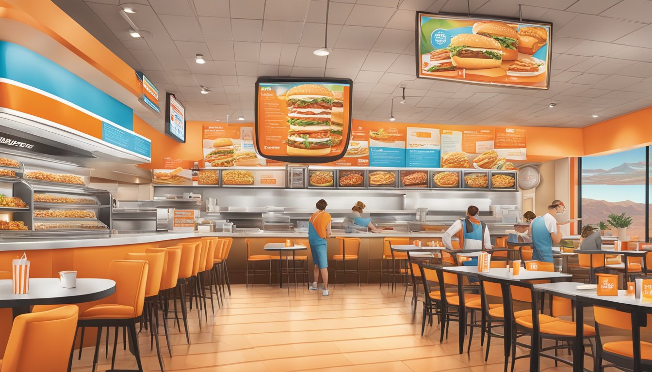 A colorful display of Whataburger's menu items and dietary options in a bustling Las Vegas restaurant