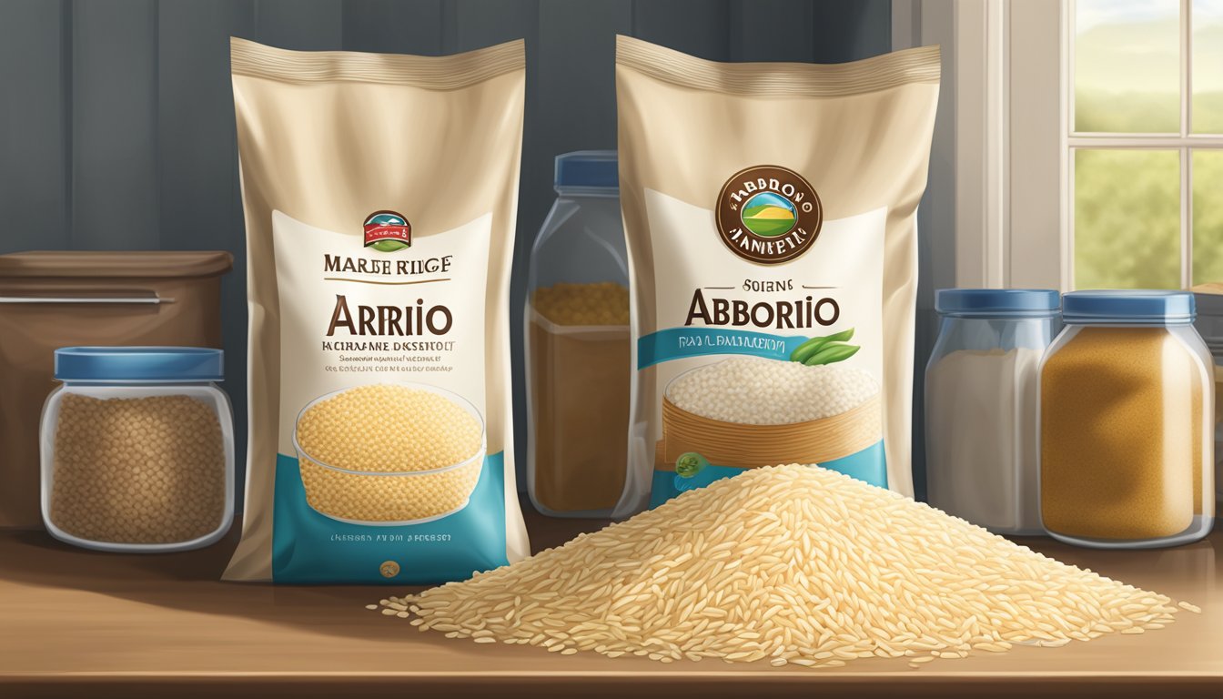 A sealed bag of arborio rice stored in a dry, cool pantry