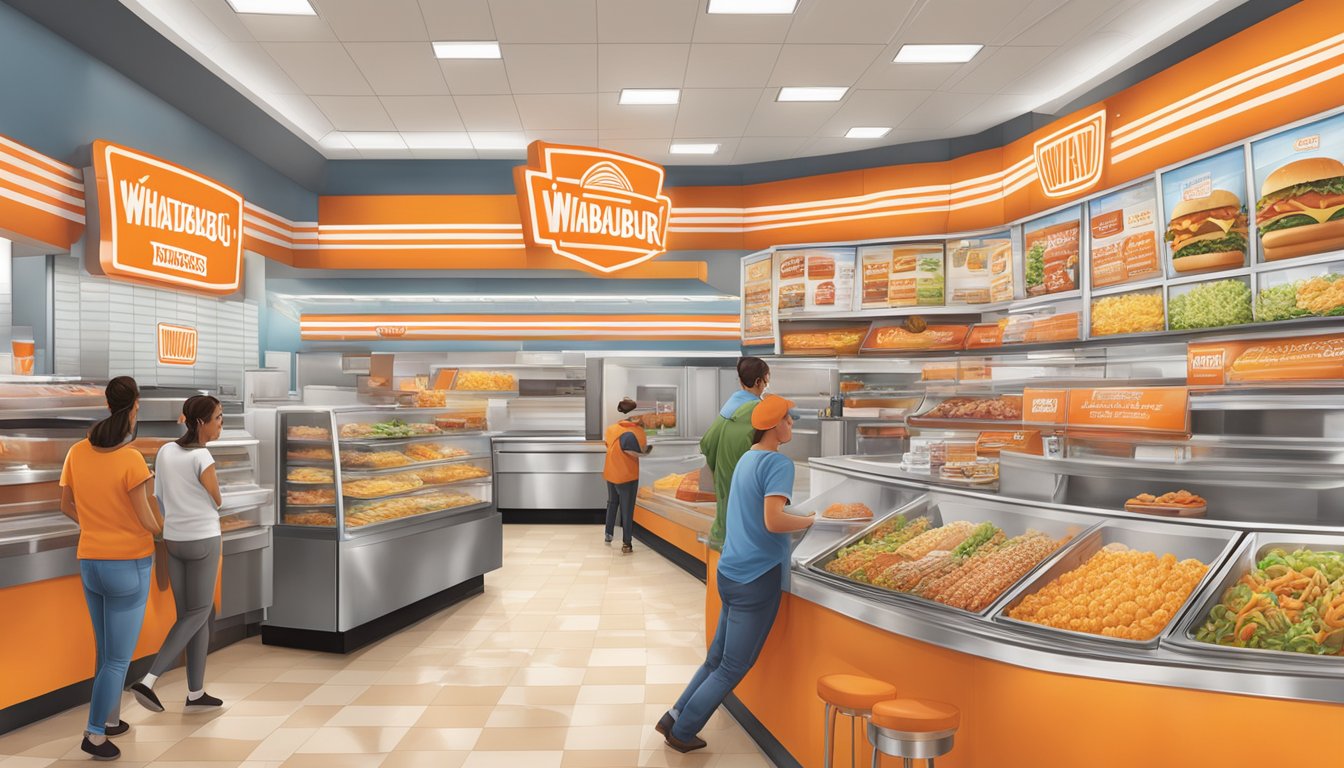 A colorful menu board displays Whataburger's offerings in a bustling store