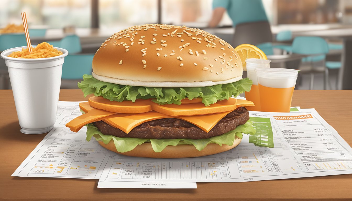 A table with a Whataburger menu item, surrounded by nutritional information and analysis charts