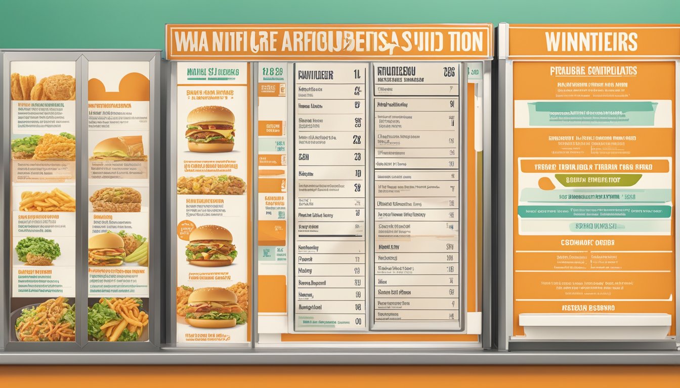 A colorful menu board displays Whataburger's various food options with corresponding nutritional information listed beside each item