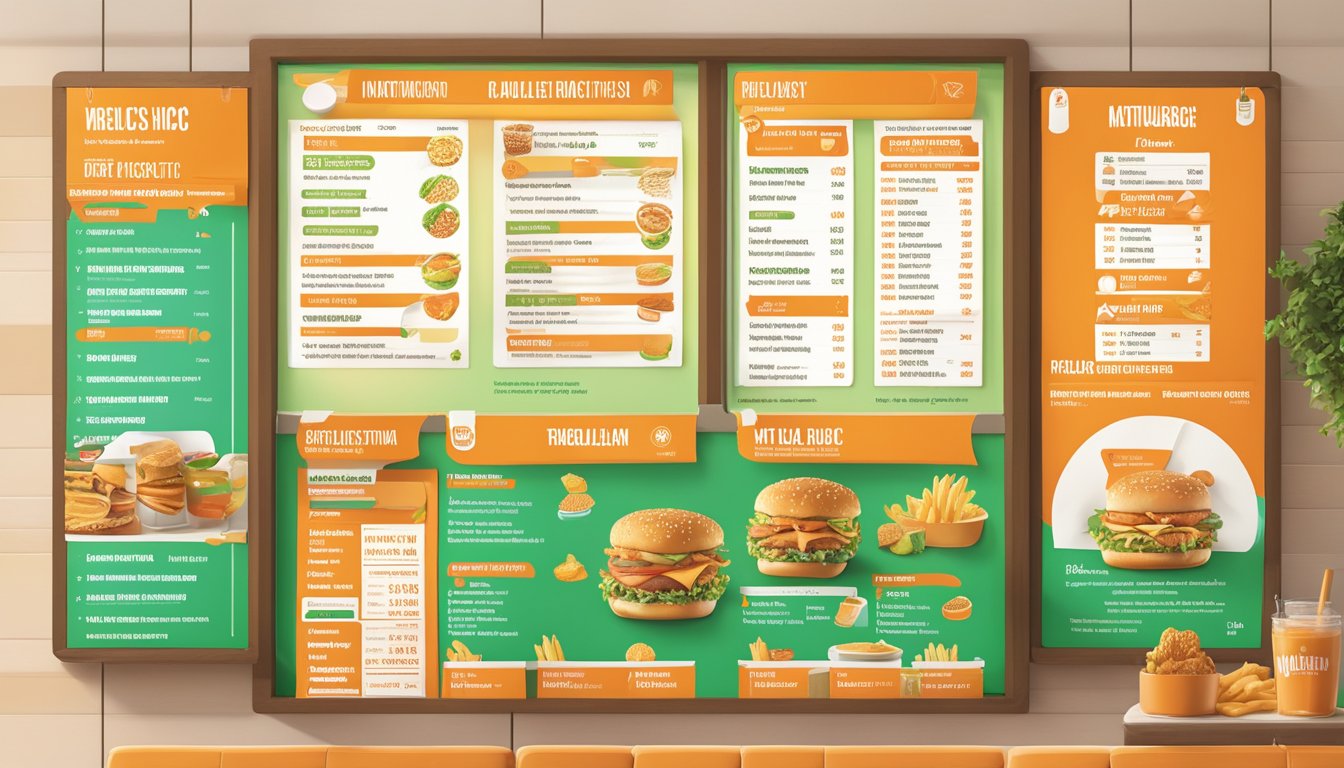 A colorful menu board displaying dietary guides and allergen information for Whataburger's nutrition list