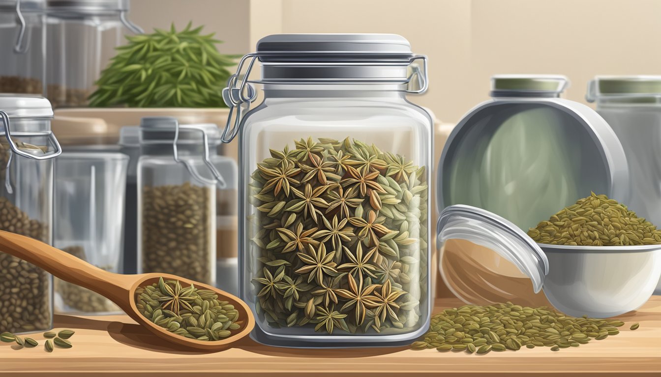 Anise seeds stored in a cool, dry pantry in a sealed container