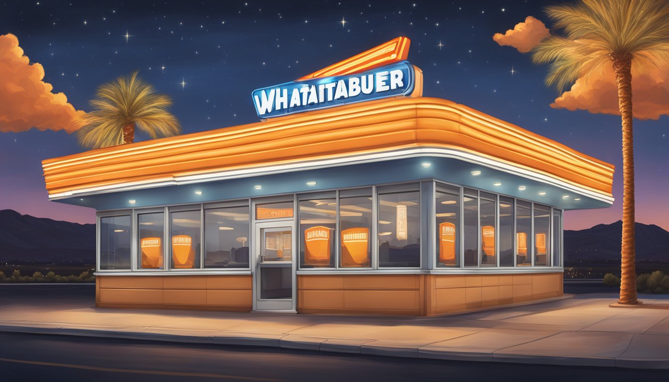 The iconic Whataburger sign shines brightly against the Las Vegas night sky, beckoning hungry patrons to indulge in its famous burgers and fries