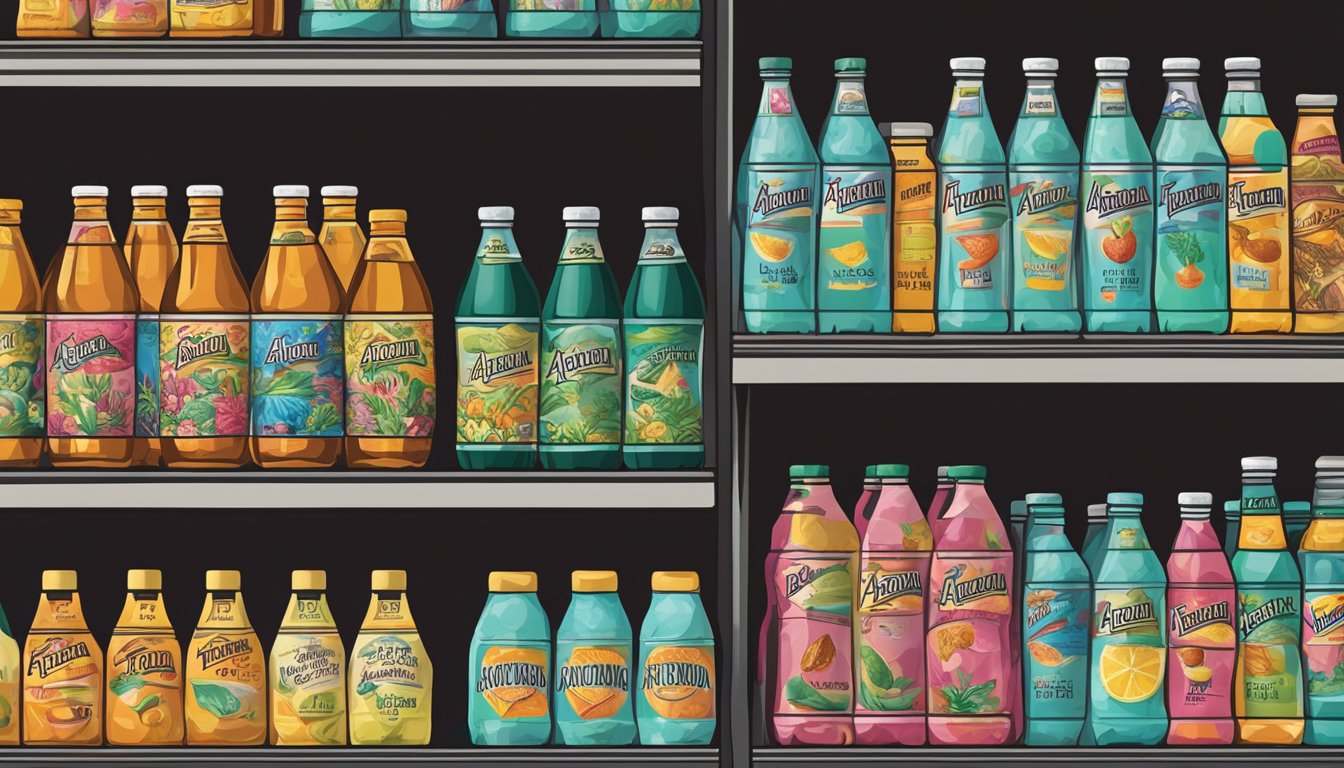 A bottle of Arizona Iced Tea sits on a shelf, surrounded by other beverages. The expiration date is clearly visible, and the tea appears fresh and unopened