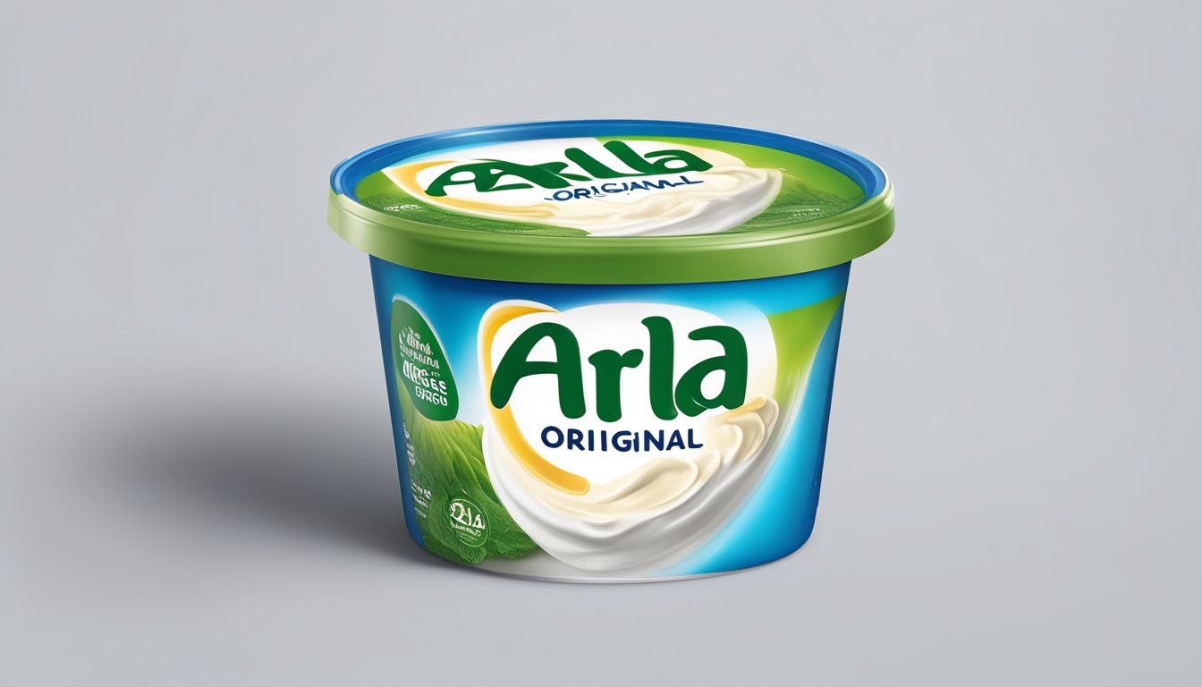 A half-opened tub of Arla Original Cream Cheese with visible mold and an expiration date of three weeks ago