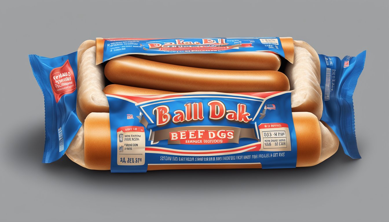 A package of Ball Park Beef Hot Dogs with expiration date and spoilage indicators