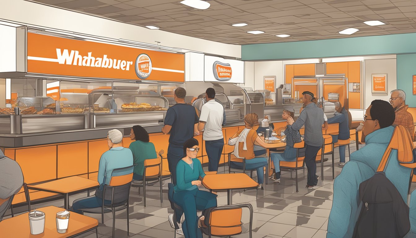 Customers gathering at Whataburger during community engagement hours, enjoying meals and conversation