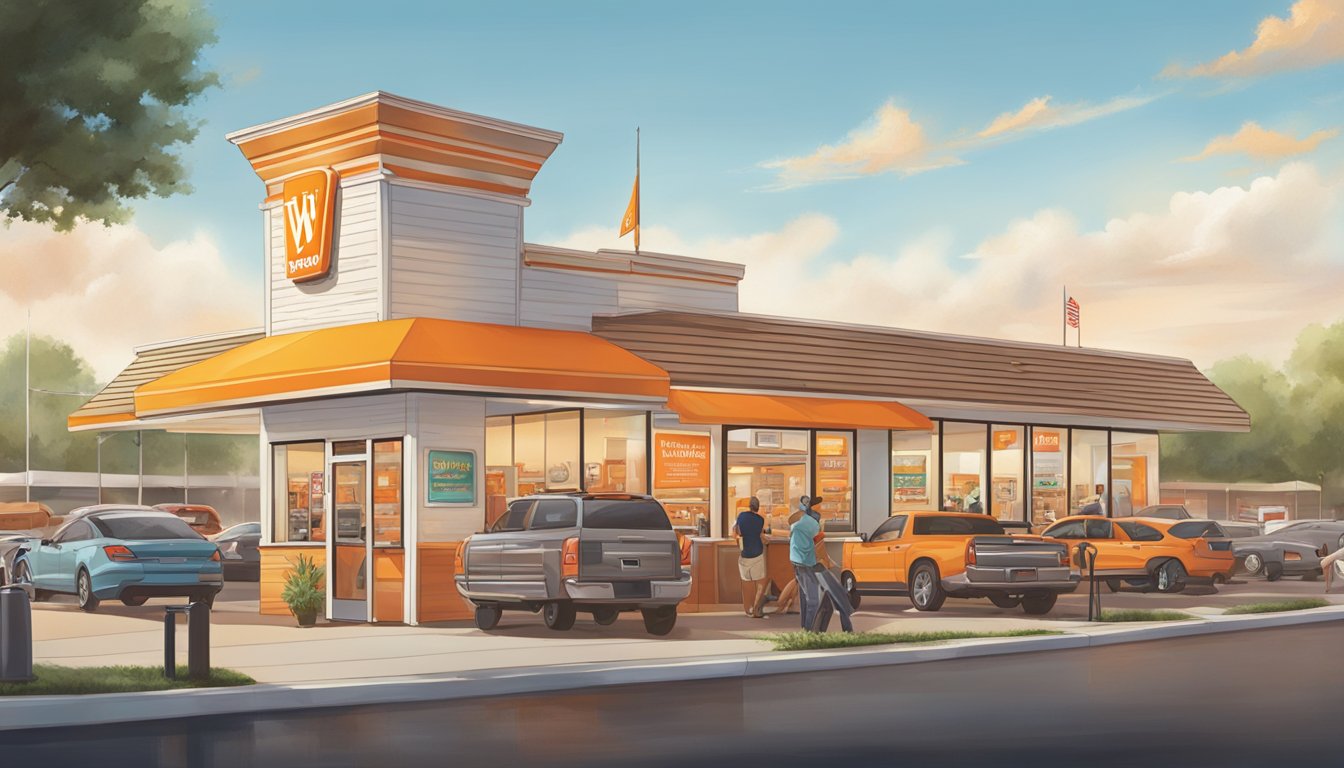 A bustling Whataburger restaurant in Kennesaw, with a colorful menu board and customers ordering at the counter