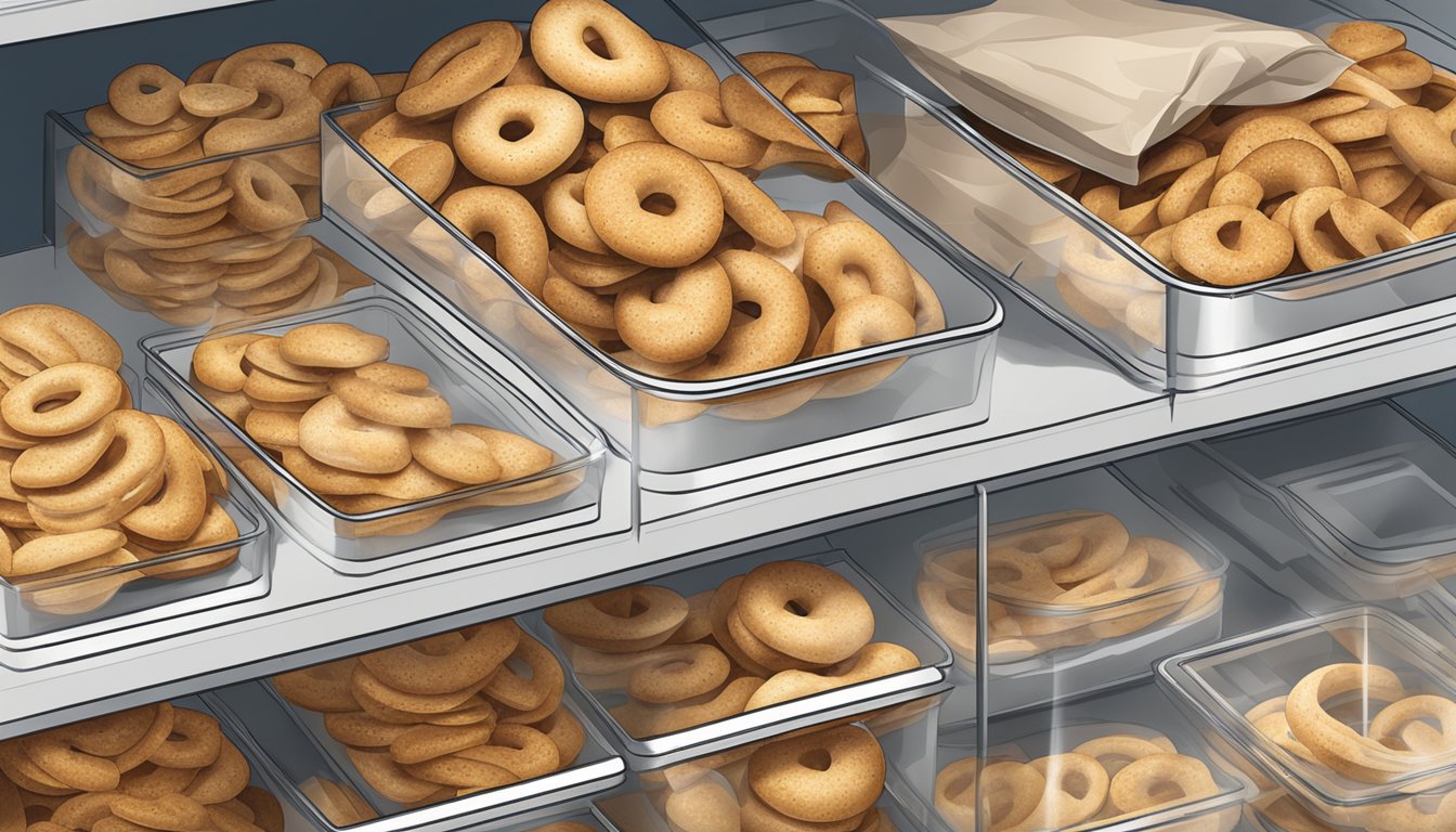 Bagel chips stored in an airtight container on a pantry shelf