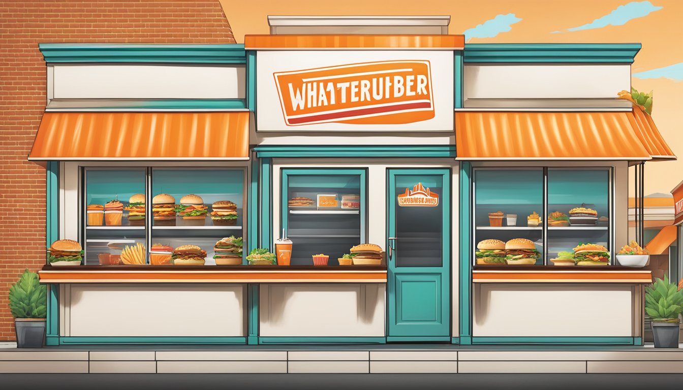 A colorful menu board displays various food offerings alongside the iconic Whataburger logo