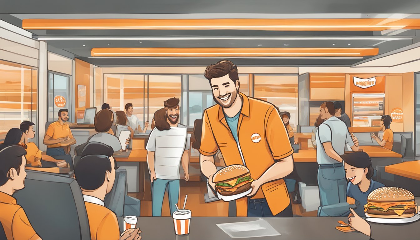 A person receiving a reward or incentive from Whataburger after completing a survey, with a sense of satisfaction and happiness