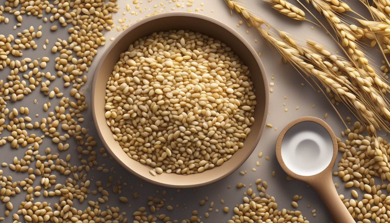 A bag of barley grains, scattered on a kitchen counter, with mold growing on some of the grains