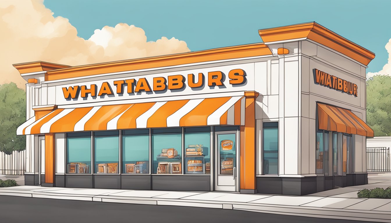 A colorful Whataburger storefront in Columbia, SC, with a line of customers under a bright Loyalty and Rewards sign