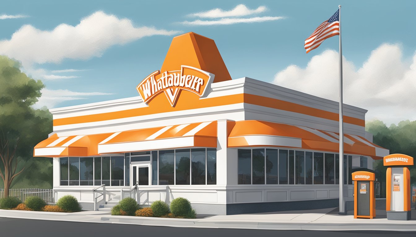 A Whataburger restaurant in North Carolina, with the iconic orange and white striped building and the signature "W" logo on the sign