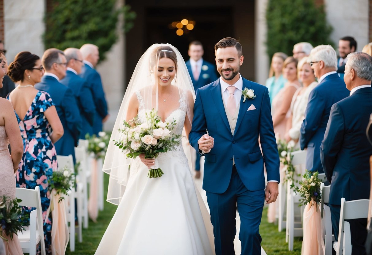 The bride should take off her veil after the wedding ceremony, as she walks down the aisle with her new partner