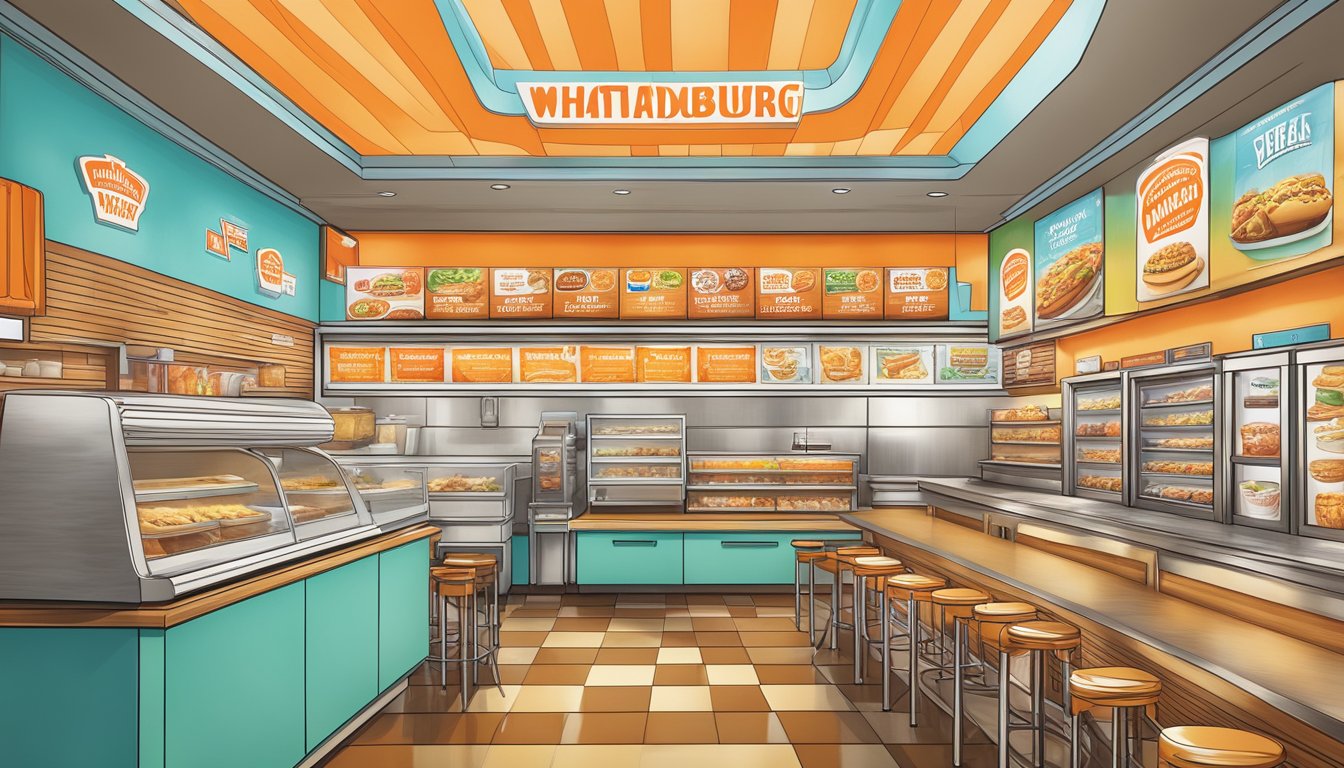 A colorful menu board displays various Whataburger deals and options for customers to explore