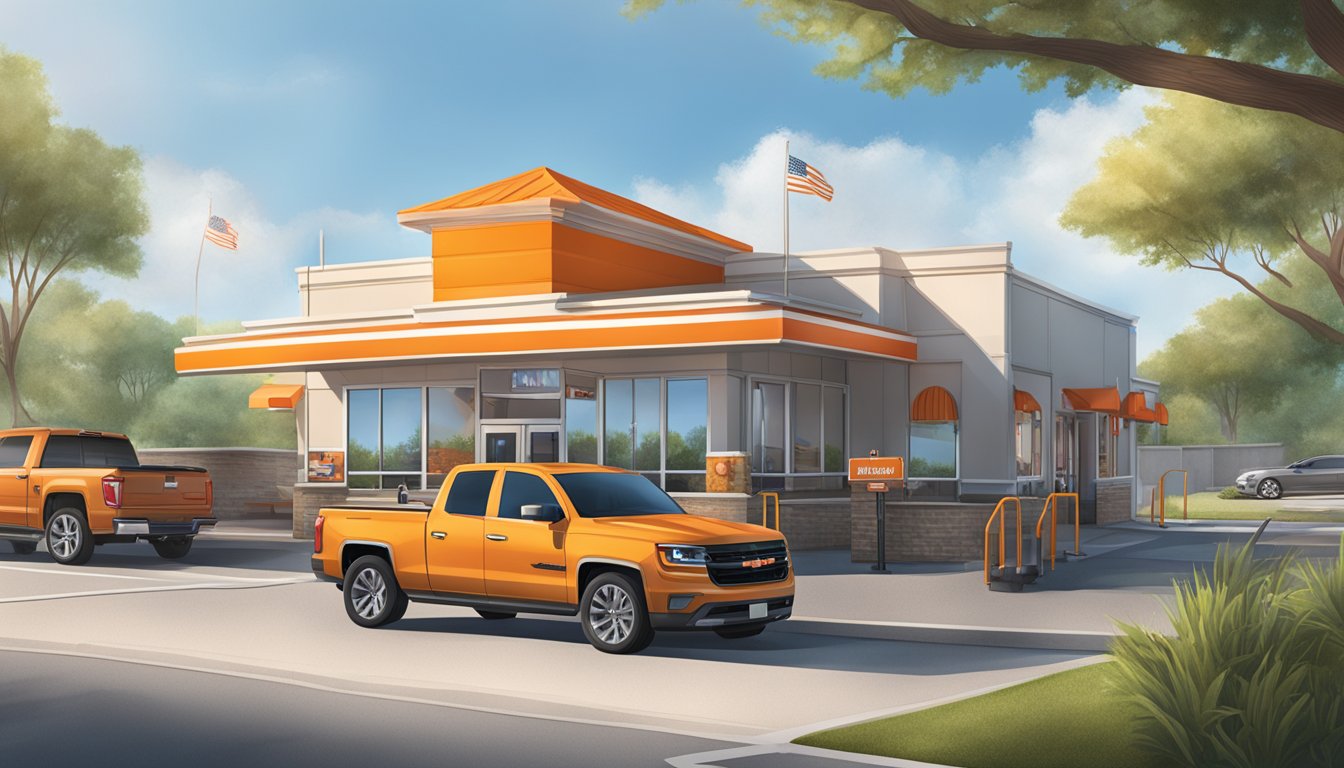 A Whataburger restaurant with a drive-thru, outdoor seating, and a wheelchair-accessible entrance