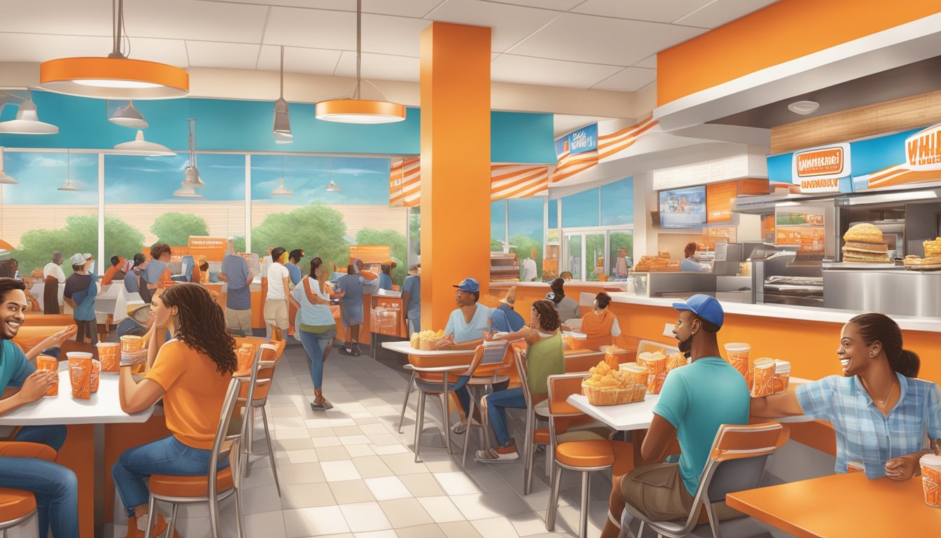 A bustling Whataburger in Houston, with customers enjoying promotions and rewards