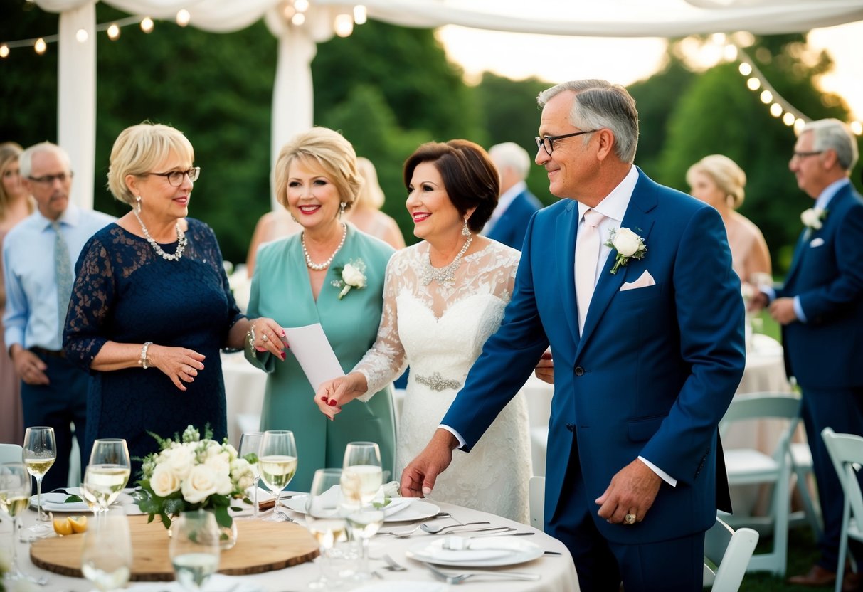 The groom's parents organizing and overseeing pre-wedding events and traditions, such as the engagement party and rehearsal dinner