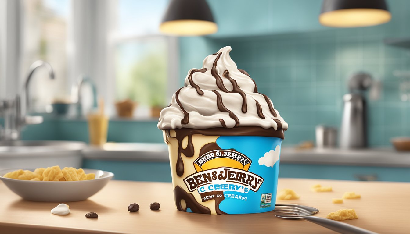 A melting pint of Ben & Jerry's ice cream on a kitchen counter