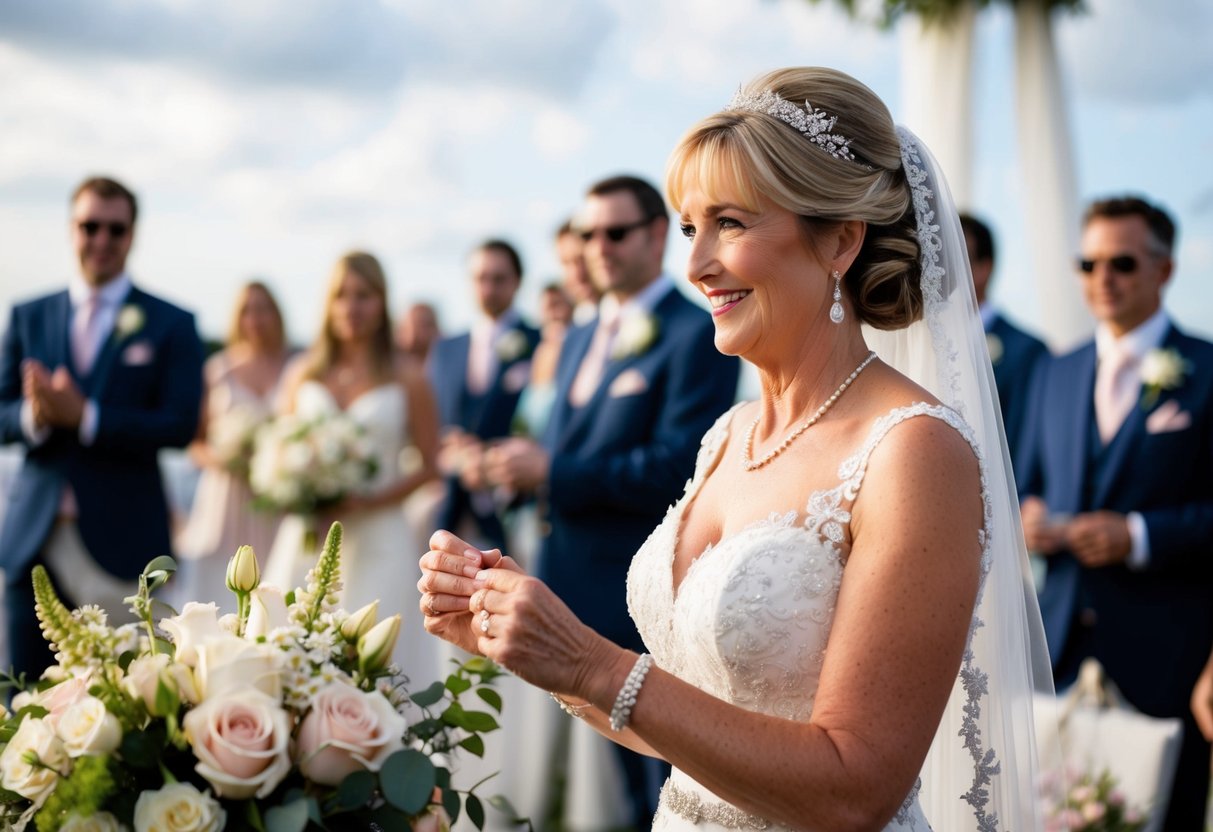 The mother of the bride contributes to the ceremony and reception by paying for floral arrangements, decorations, and the wedding dress