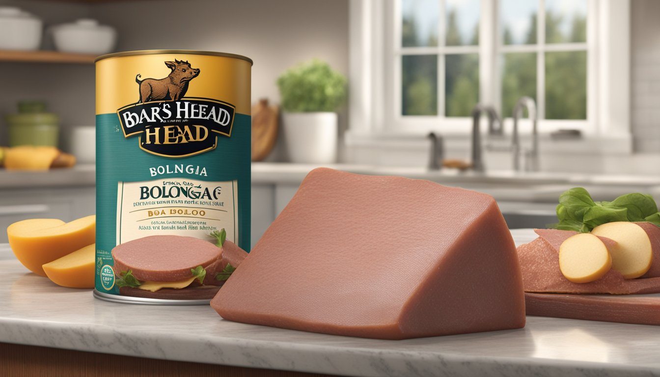 A package of Boar's Head Bologna sits open on a kitchen counter, surrounded by a faint, unpleasant odor. The meat inside appears discolored and slimy, indicating spoilage