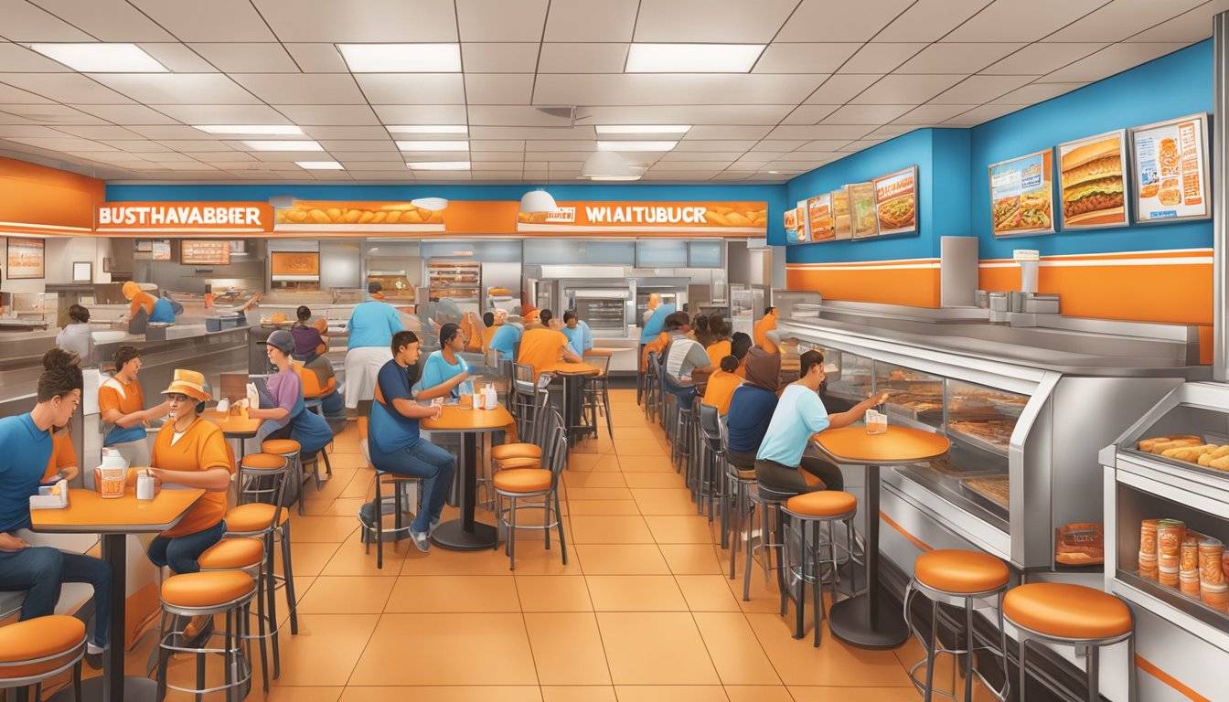 A bustling Whataburger restaurant in San Antonio, Texas, with customers enjoying promotions and rewards