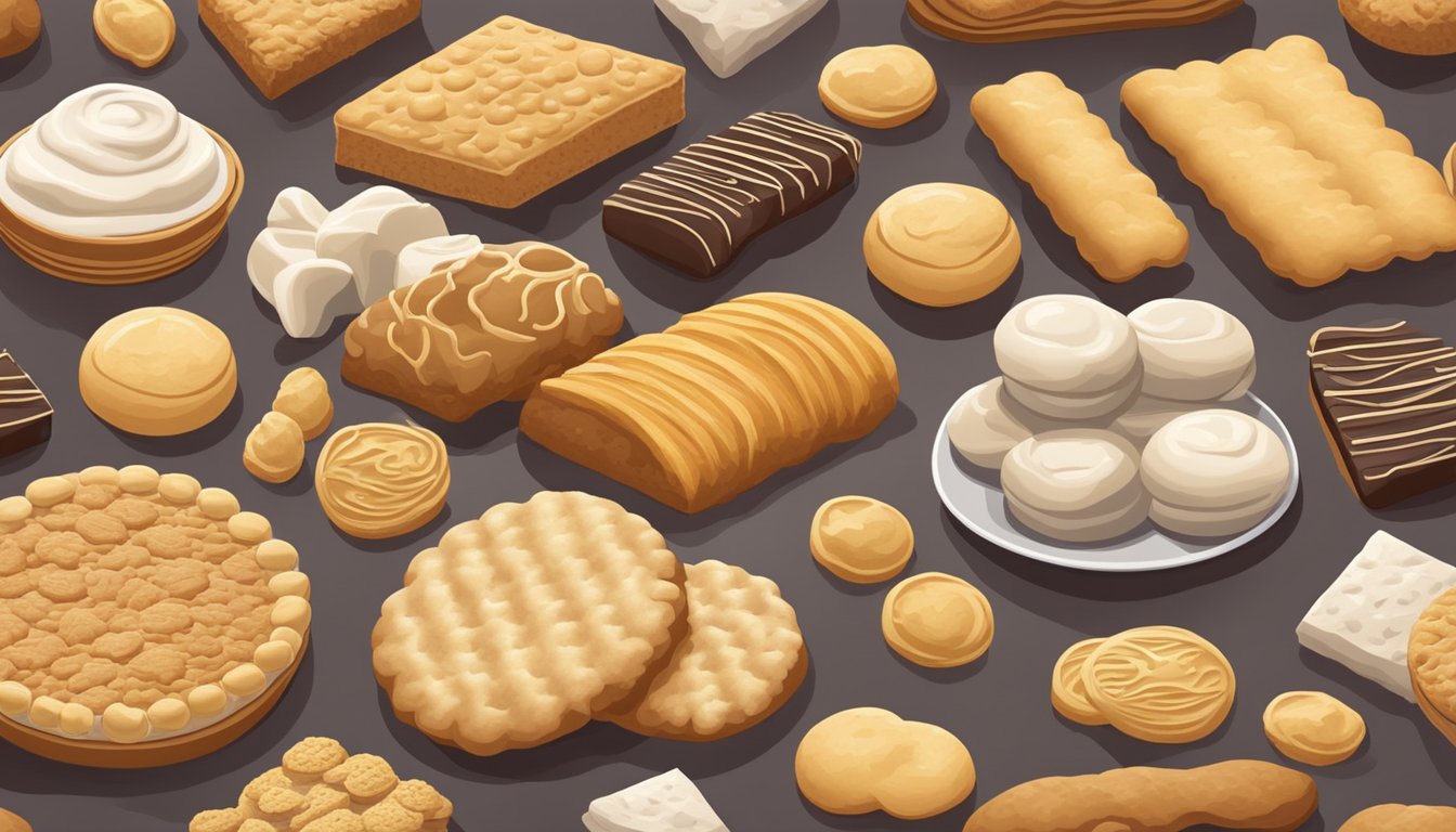 A variety of biscuit types arranged on a kitchen counter, with different dough textures and ingredients visible