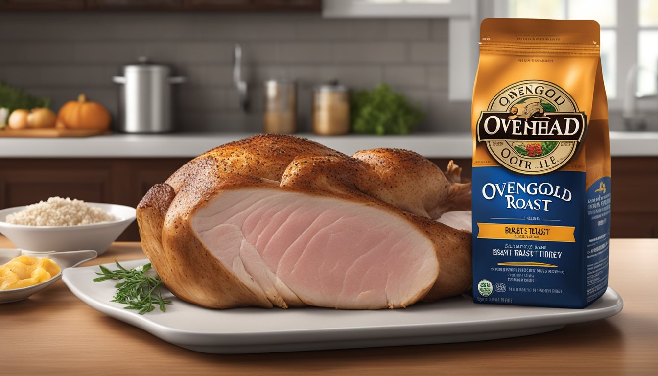 A package of Boar's Head OvenGold Roast Breast of Turkey sits unopened on a kitchen counter, alongside a printed nutritional label