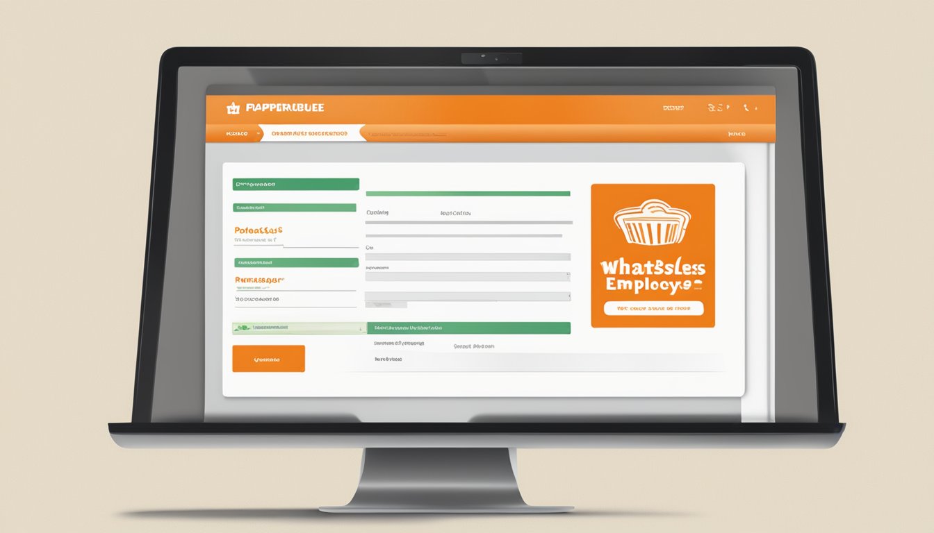 A computer screen displaying the PaperlessEmployee.com website with the Whataburger logo and registration form